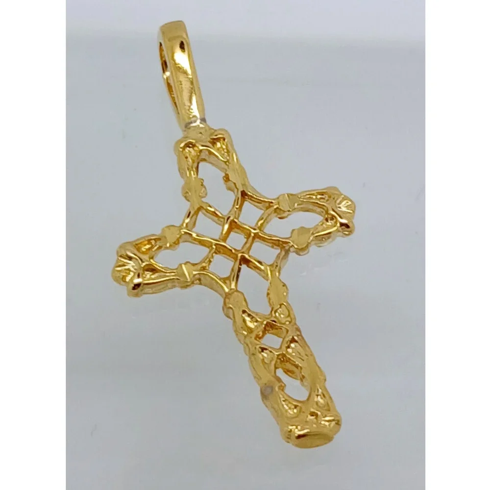 Karatbond Vintage Y2K Gold Filigree Nugget Cross Pendant Made in USA NOS